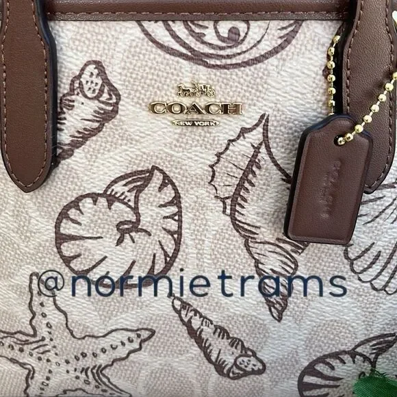 City Mini Tote Bag In Signature Canvas With Shell Print Crossbody Purse Beach